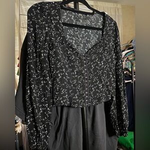 Black Floral Long Sleeve Top
